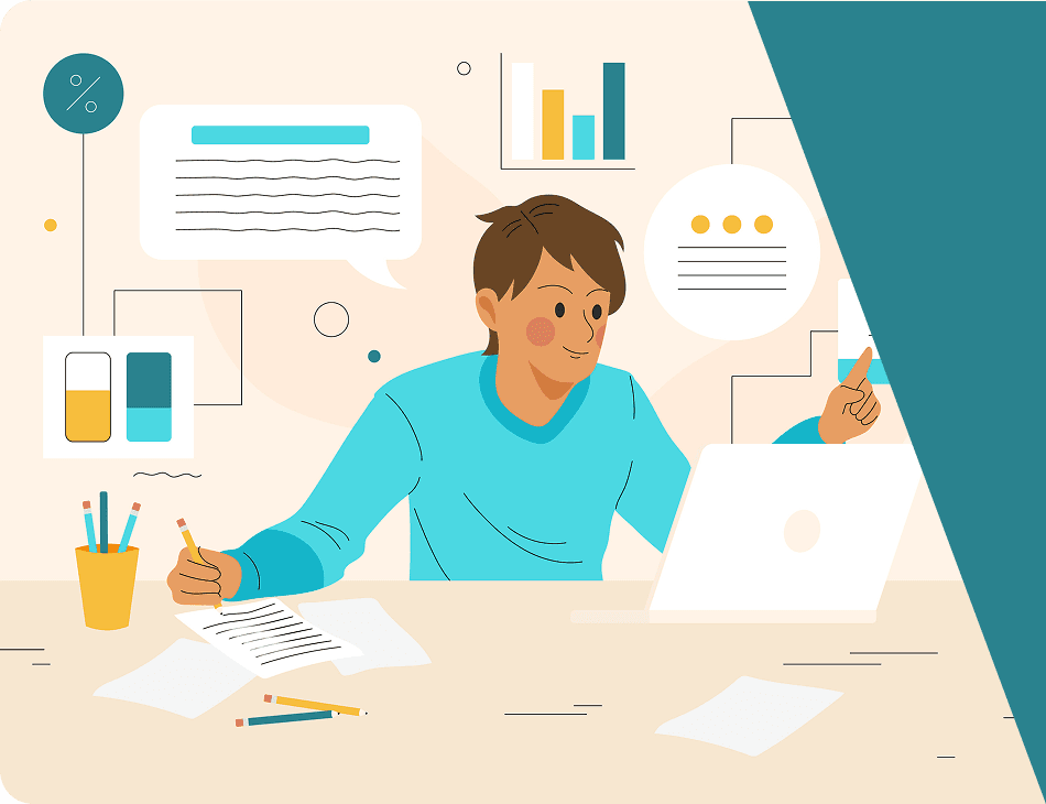 Manager discussing financial graph with remote colleagues